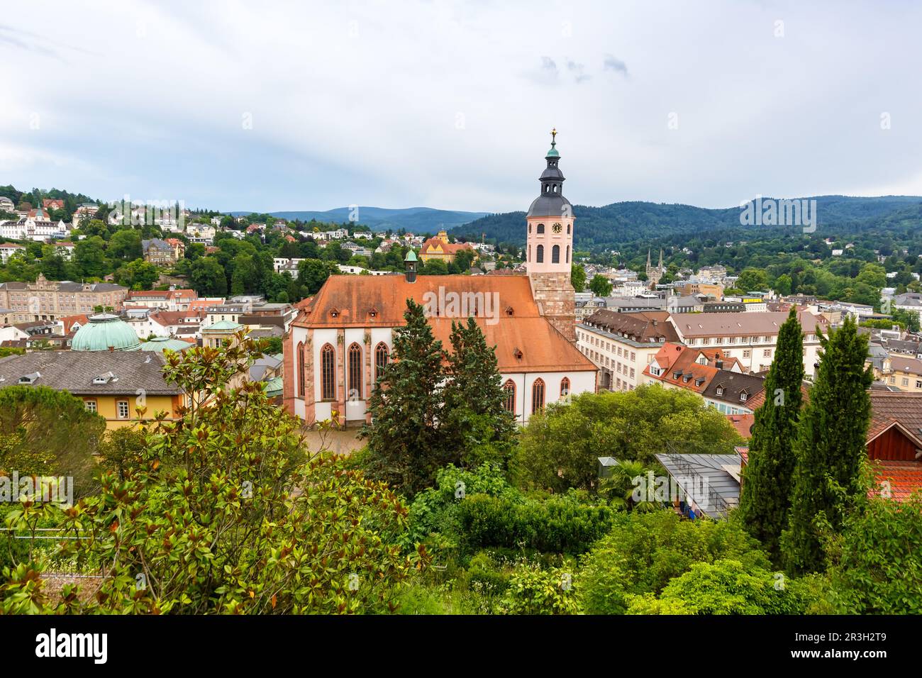 View of city Baden-Baden in Black Forest with church travel in Germany Stock Photo