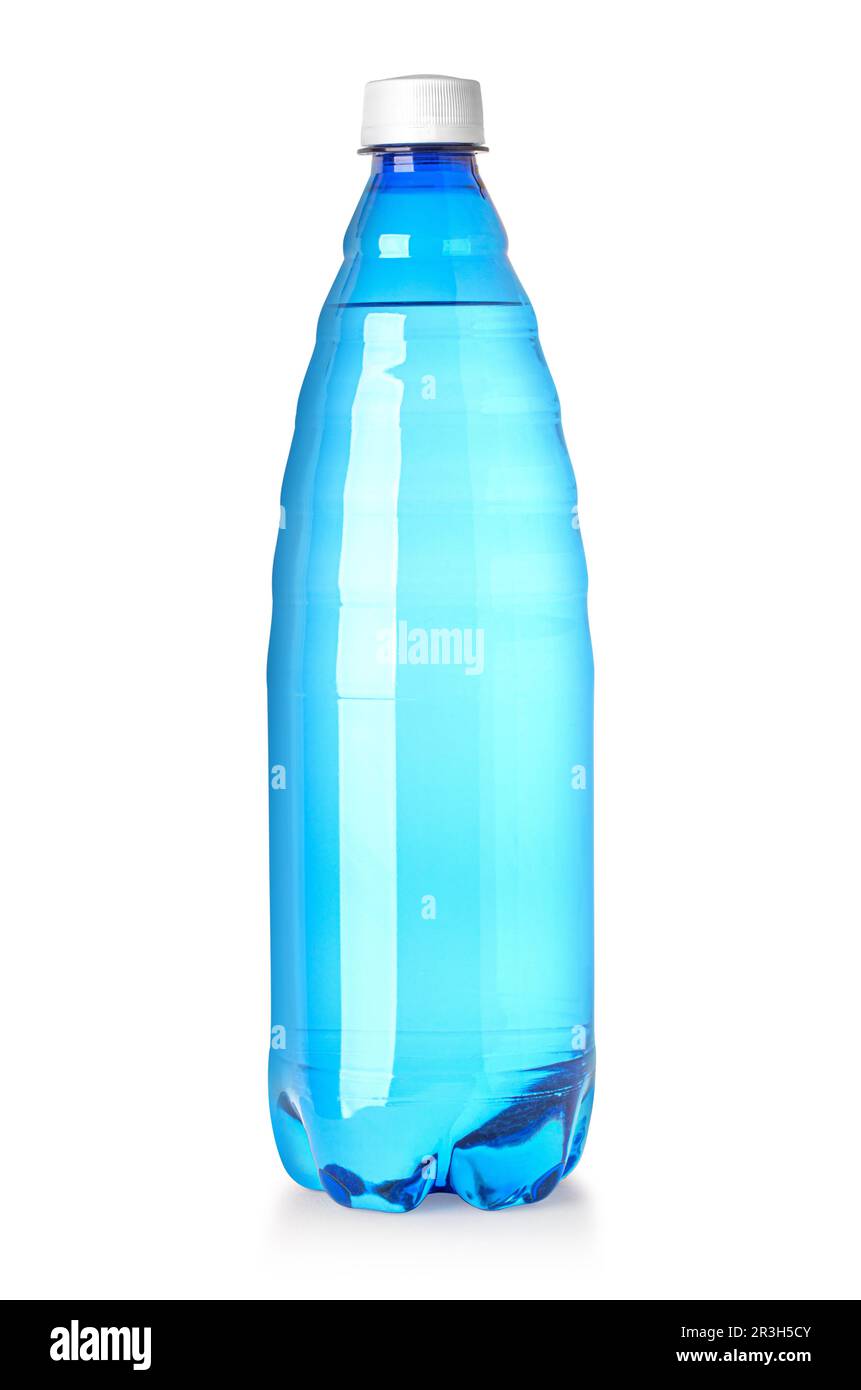 Blue plastic bottle with mineral water on a white background with cut out Stock Photo