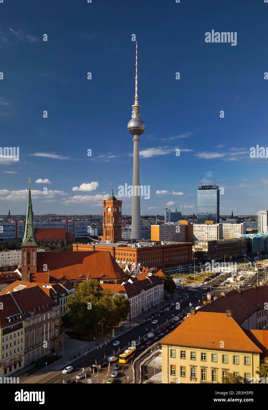 City panorama with Red Town Hall and TV Tower, Berlin-Mitte, Berlin ...