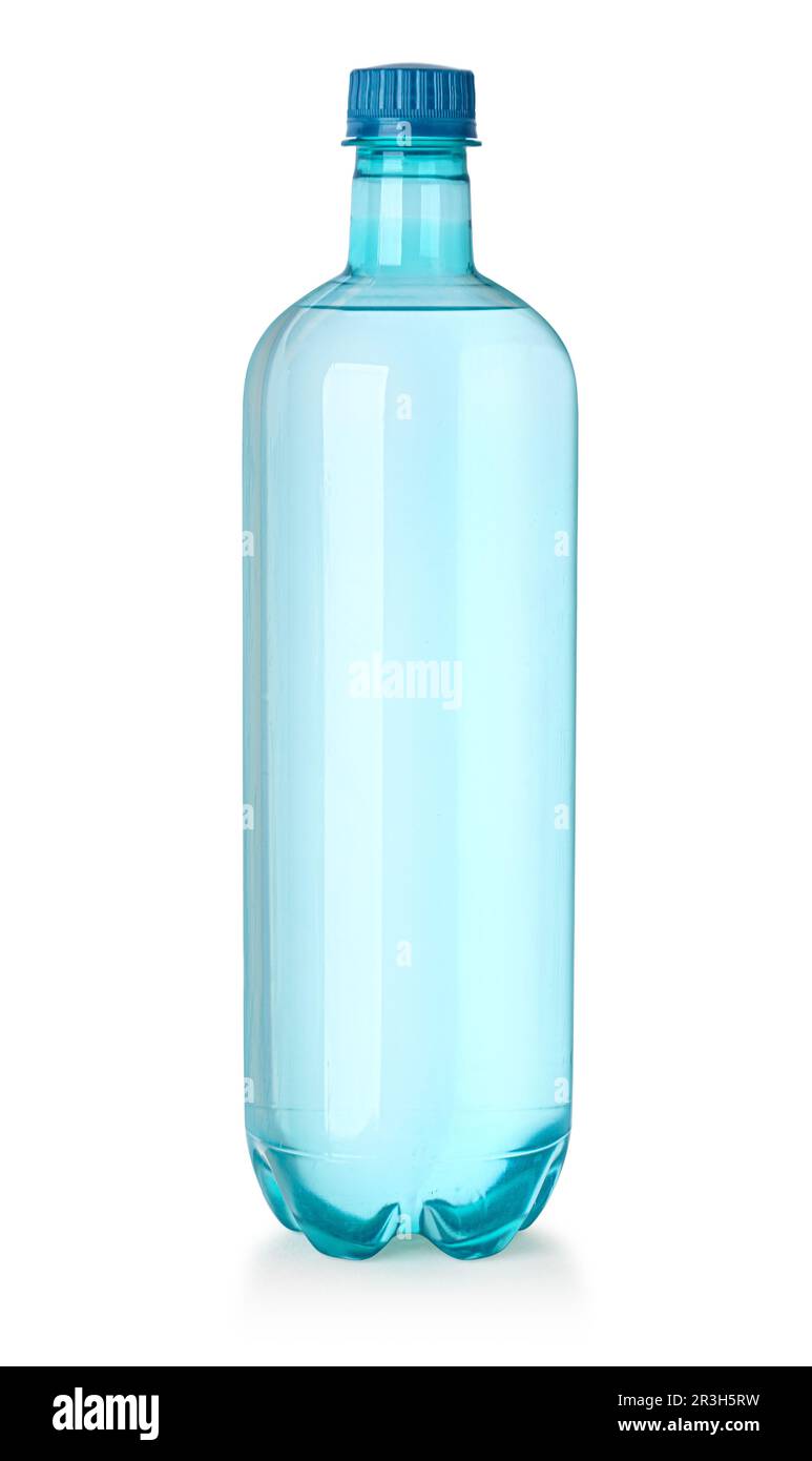 Blue plastic bottle with mineral water on a white background with cut out Stock Photo