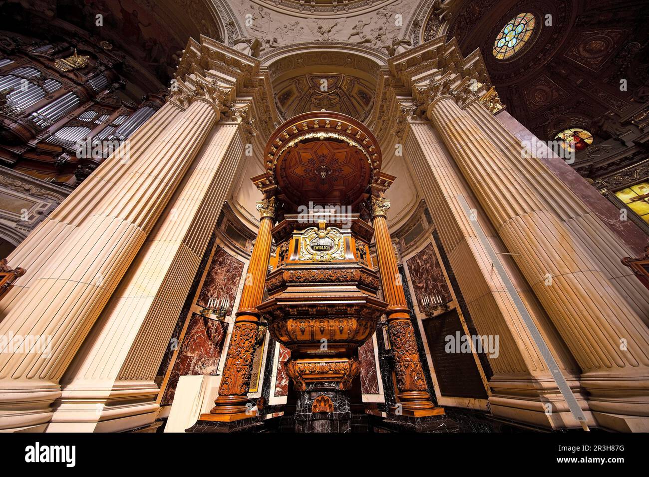 Interior shot of Berlin Cathedral with pulpit, Berlin, Germany, Europe Stock Photo