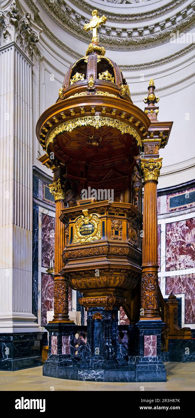 Interior shot of Berlin Cathedral with pulpit, Berlin, Germany, Europe Stock Photo