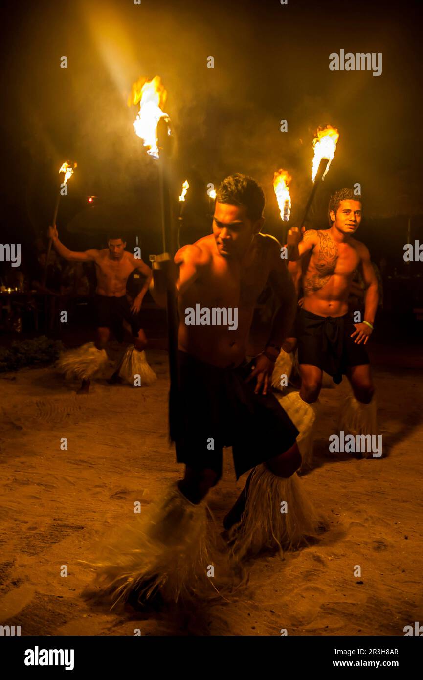 Ritual ceremony, fire dance, night shot, Viti Levu, Fiji, South Pacific ...
