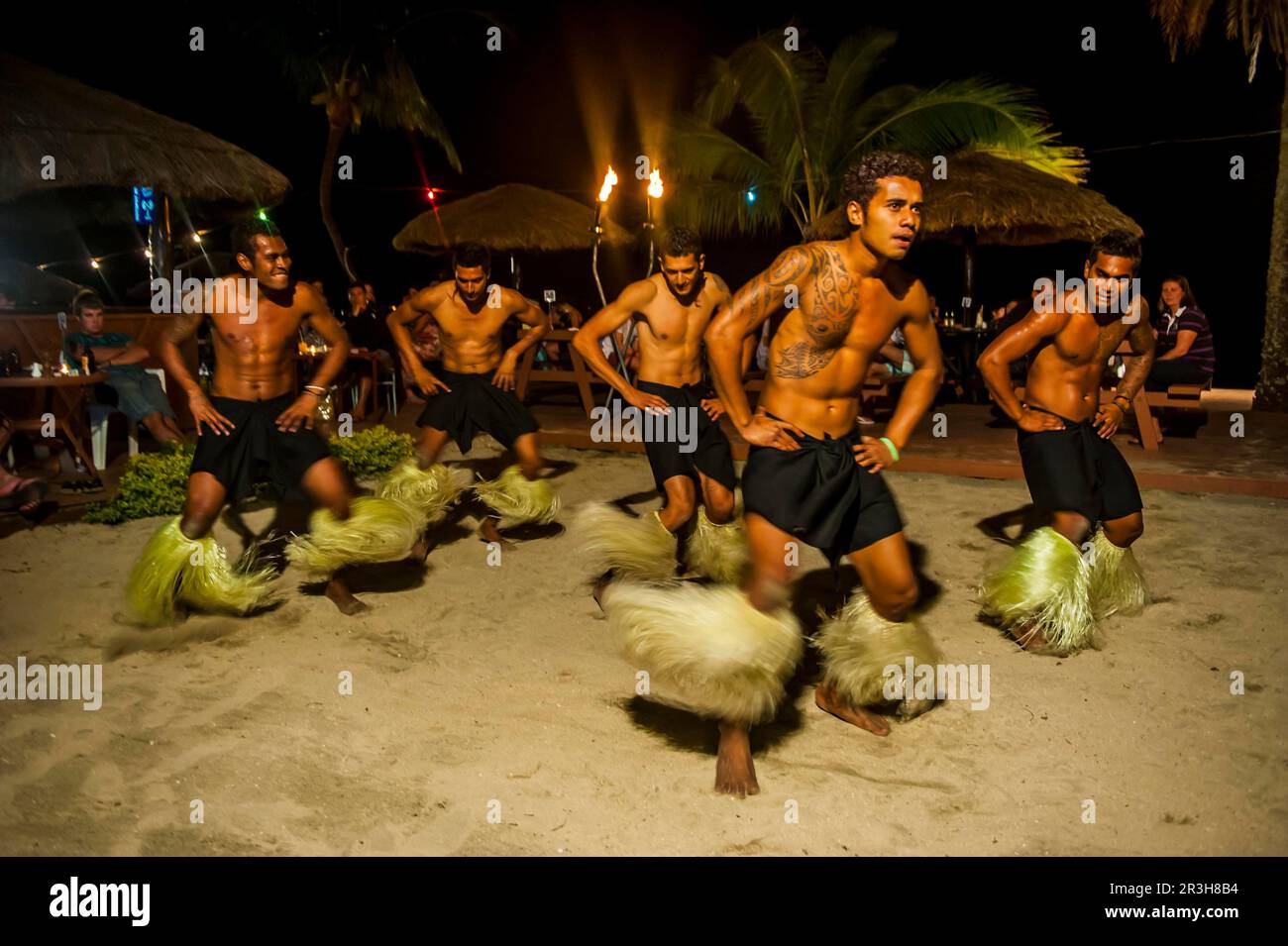 Ritual ceremony, fire dance, night shot, Viti Levu, Fiji, South Pacific ...