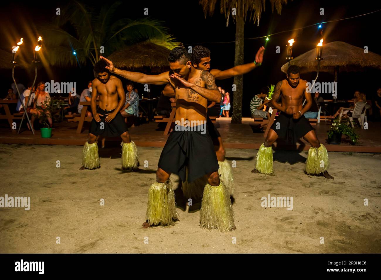Ritual ceremony, fire dance, night shot, Viti Levu, Fiji, South Pacific ...