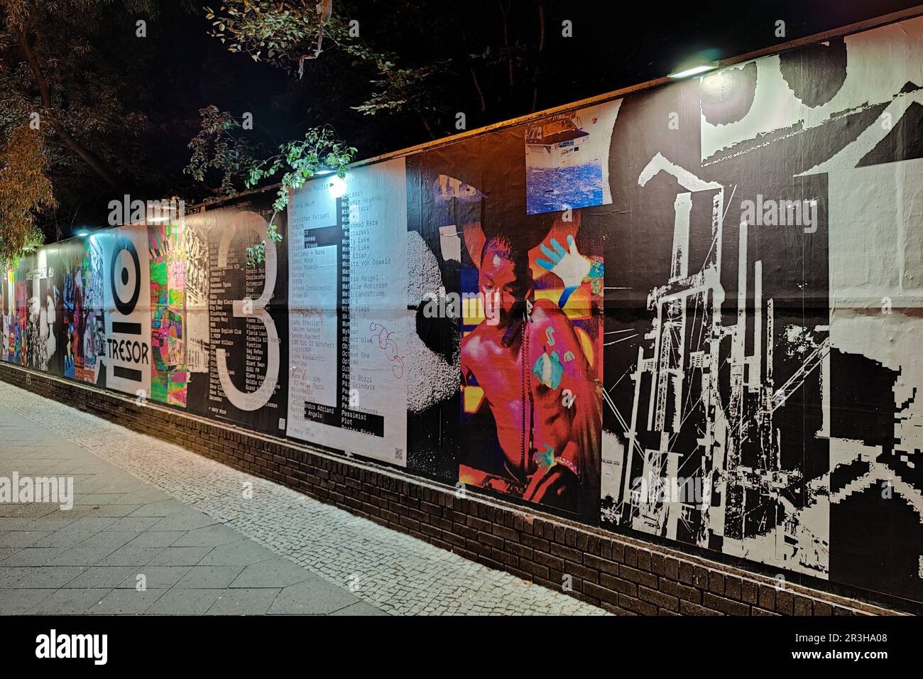 Illuminated wall at Tresor techno club at night, Koepenicker Strasse, Berlin, Germany, Europe Stock Photo