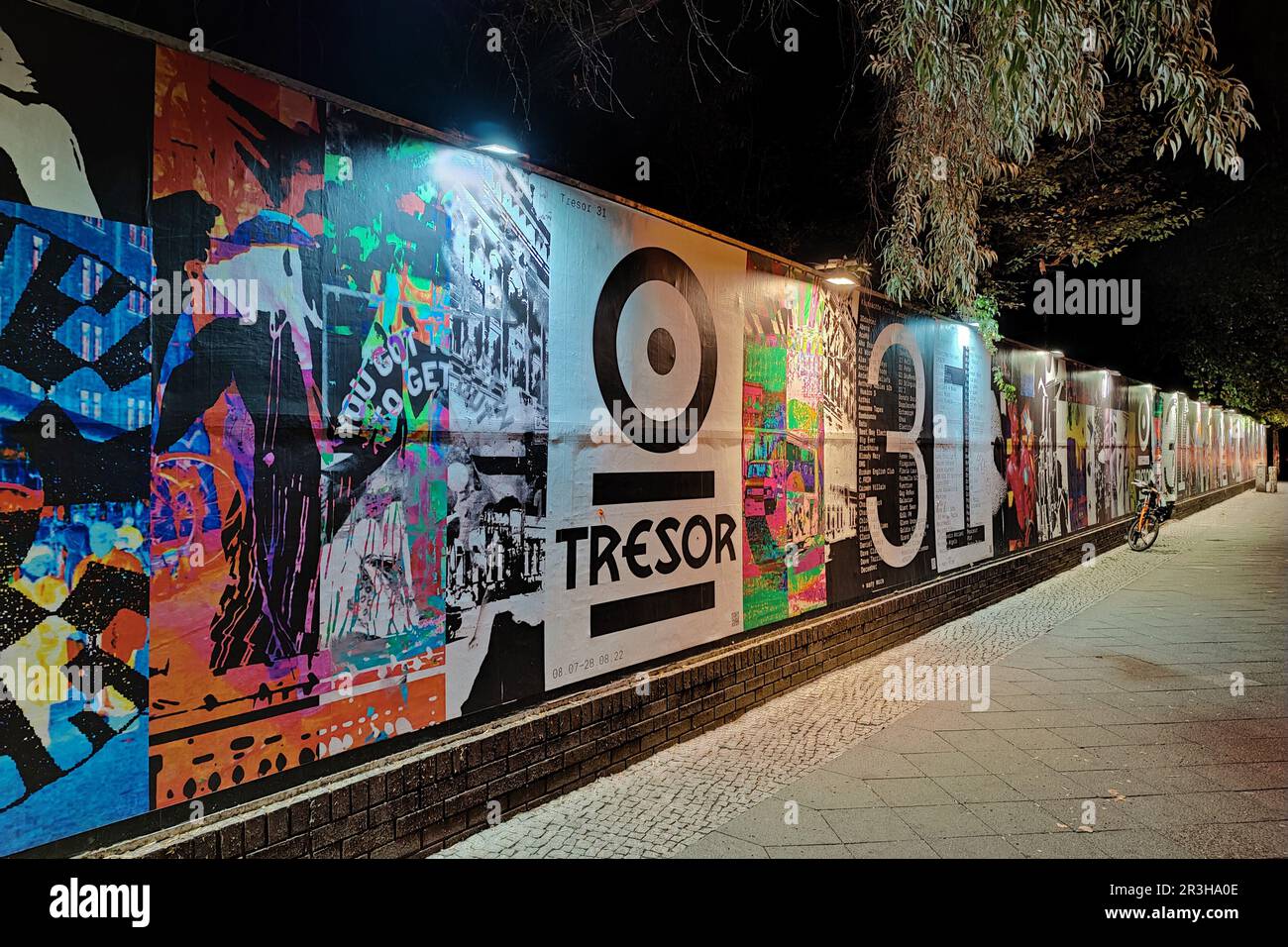 Illuminated wall at Tresor techno club at night, Koepenicker Strasse, Berlin, Germany, Europe Stock Photo
