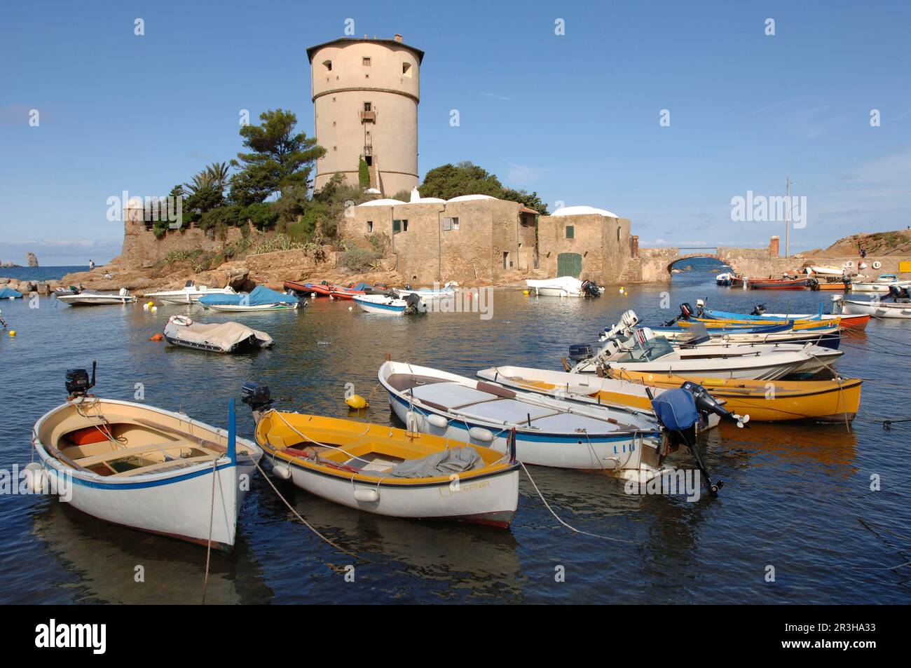 Fortified defence tower, Porto Campese Castle, Isola del Giglio, Tuscany, Italy Stock Photo