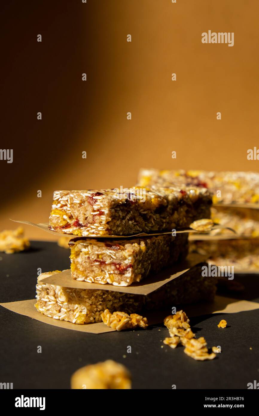 Homemade natural Granola energy bar. Variety of homemade Protein