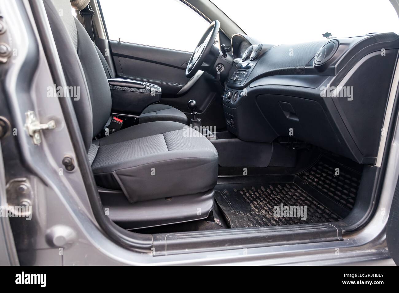 Interior view with steeering wheel and dashboard of luxury very