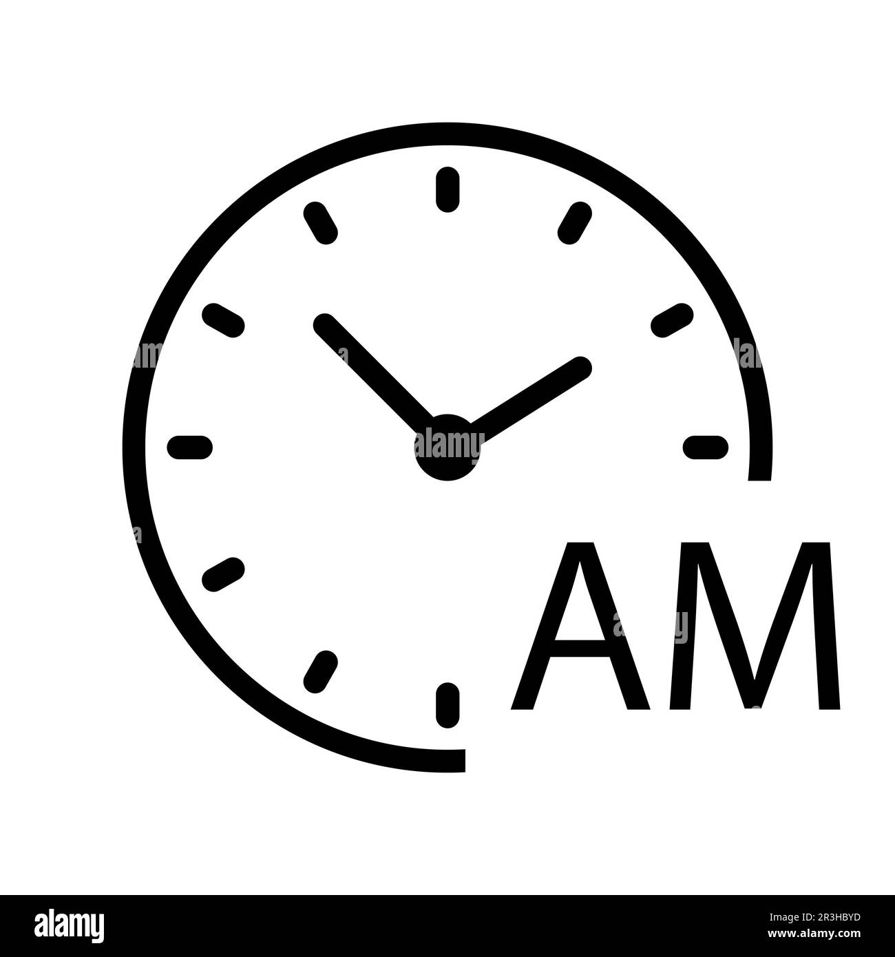 Round clock, white transparent clock face circle arrow icon, time to noon AM - Vector Stock Photo