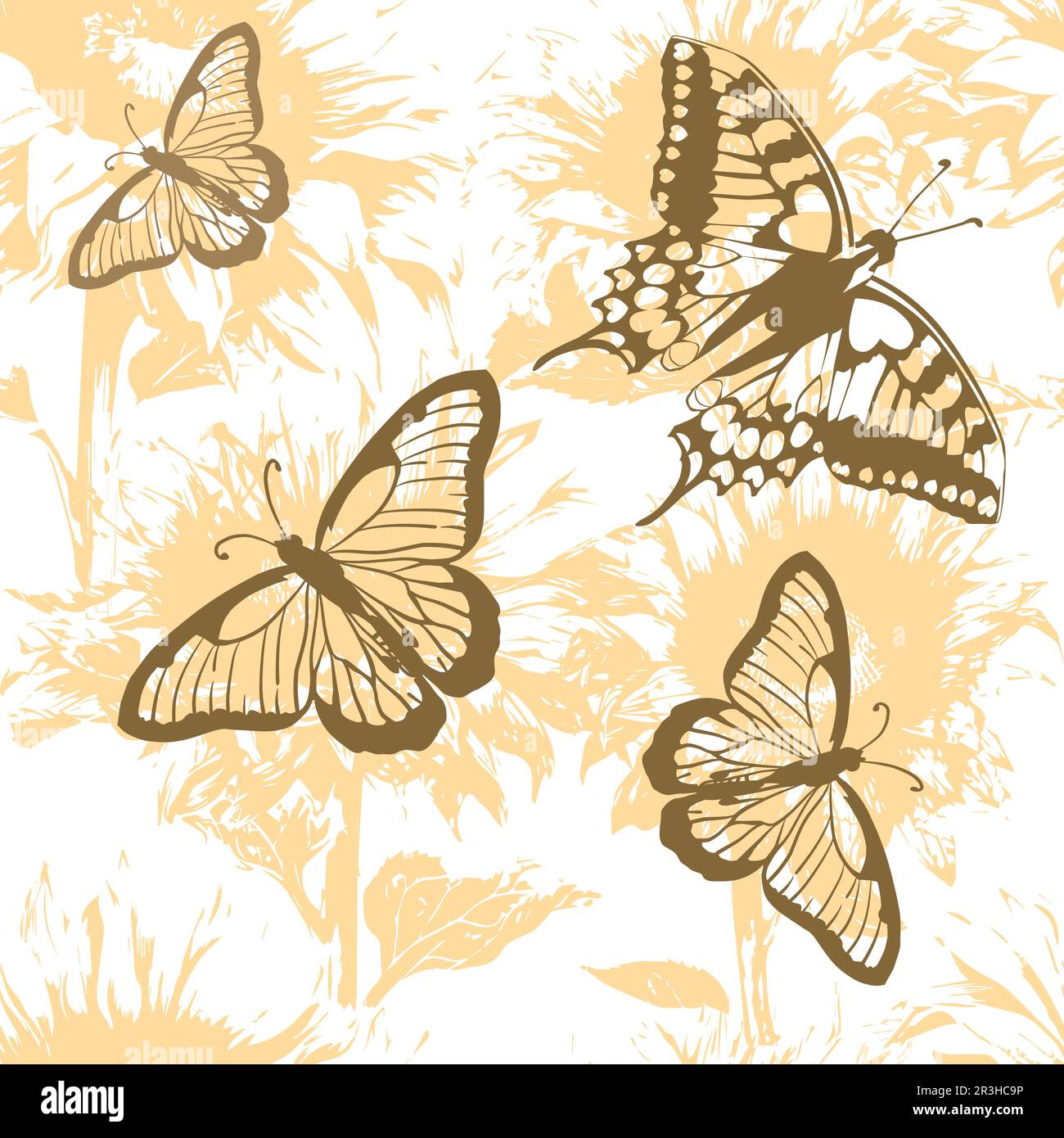 Sunflowers seamless pattern with butterflies. Vector illustration Stock ...