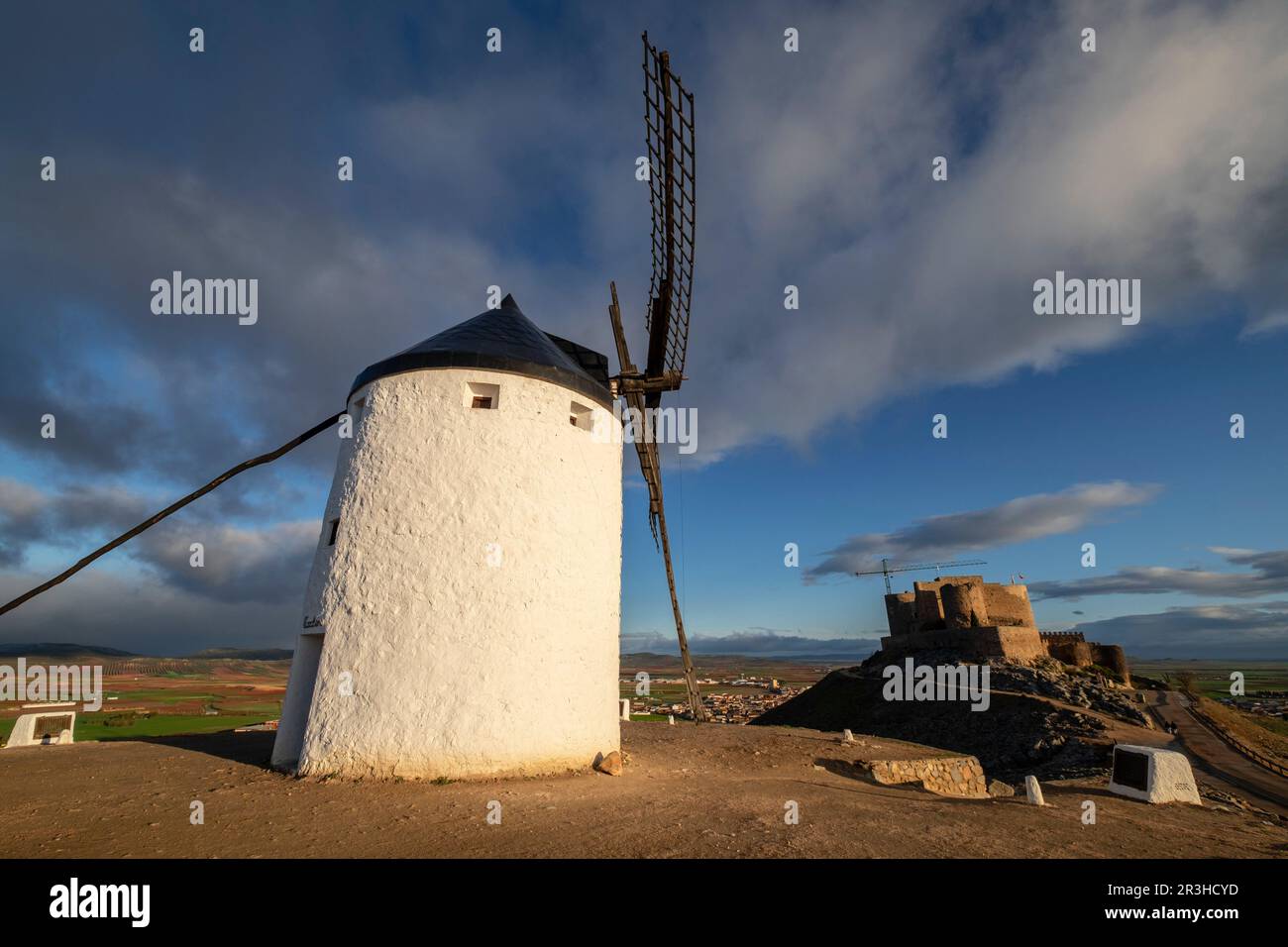 Consuegra windmills, Calderico hill, Consuegra, Toledo province, Castilla-La Mancha, Spain. Stock Photo