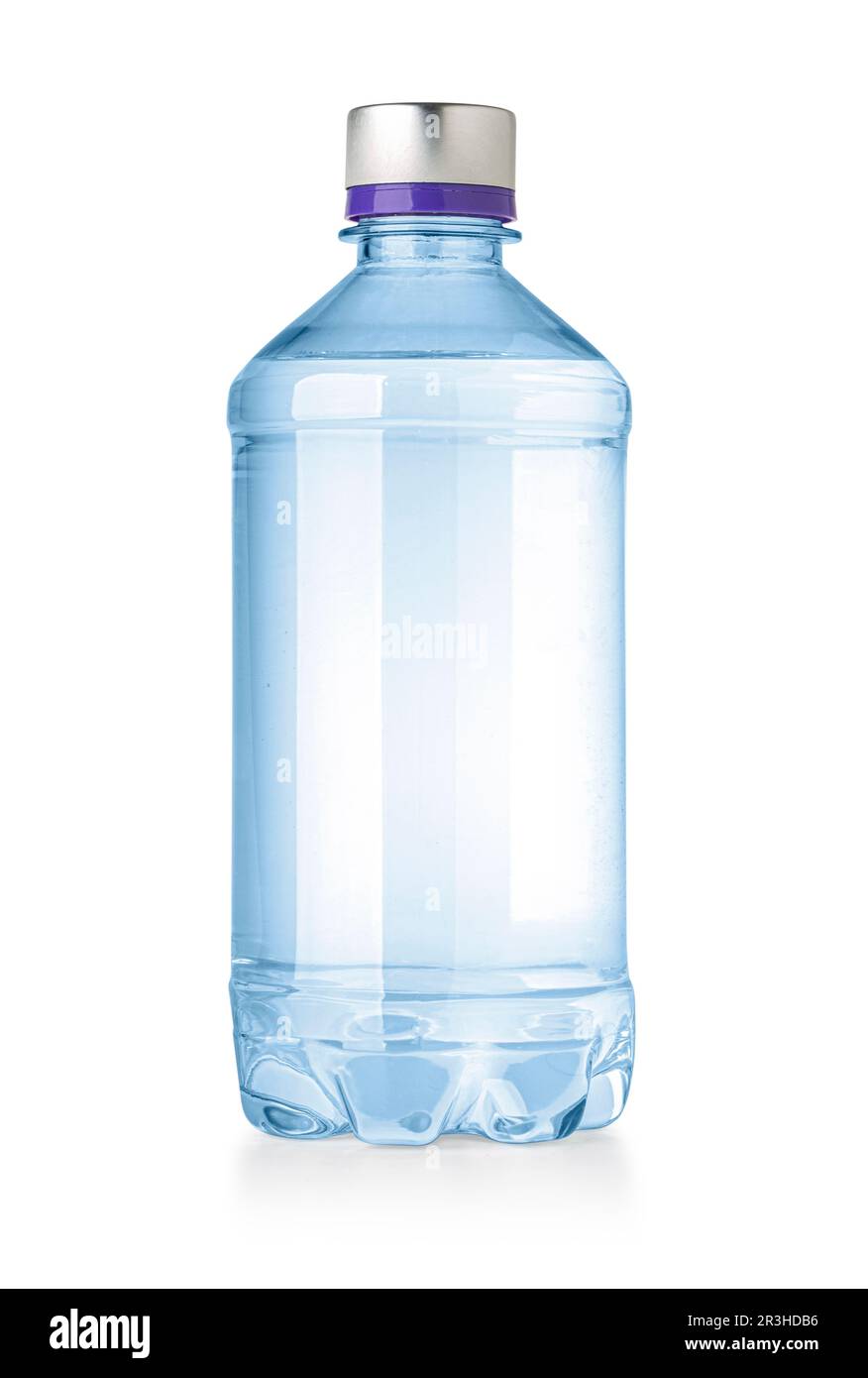 Little plastic bottle with mineral water on a white background with cut out Stock Photo