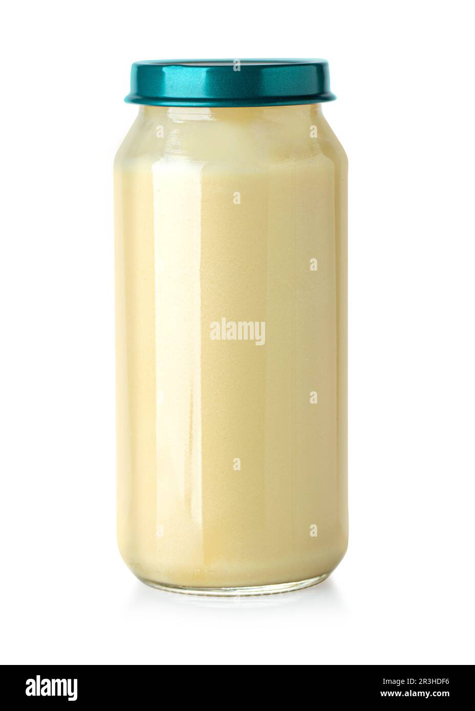 Small Glass Jar of Baby Food Isolated on white background Cut Out. Stock Photo