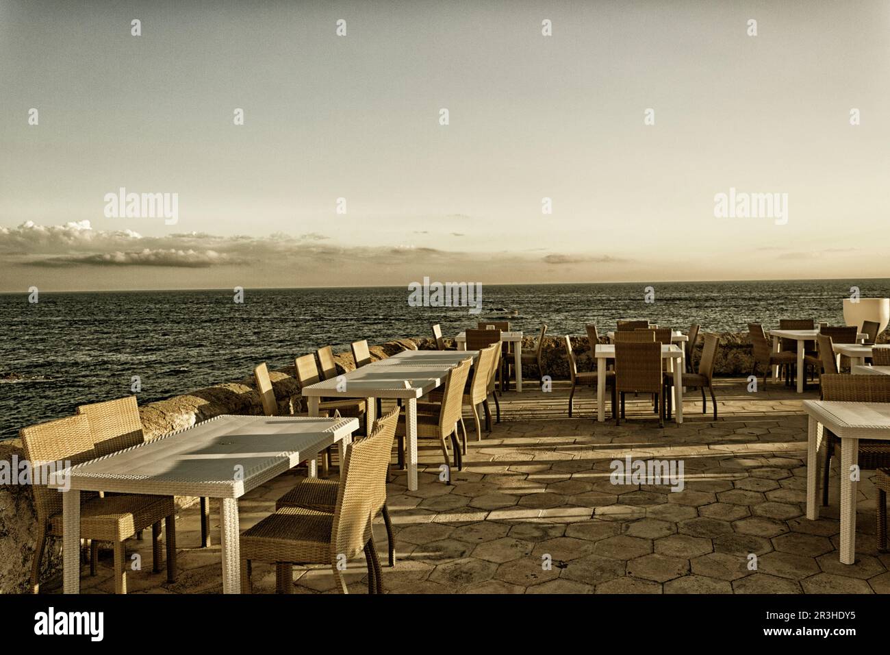 Restaurant on beach of the old town of Gallipoli (Le) Stock Photo