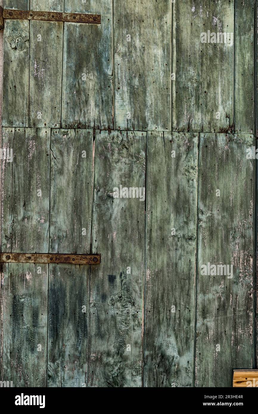 Green painted old wood door Stock Photo Alamy