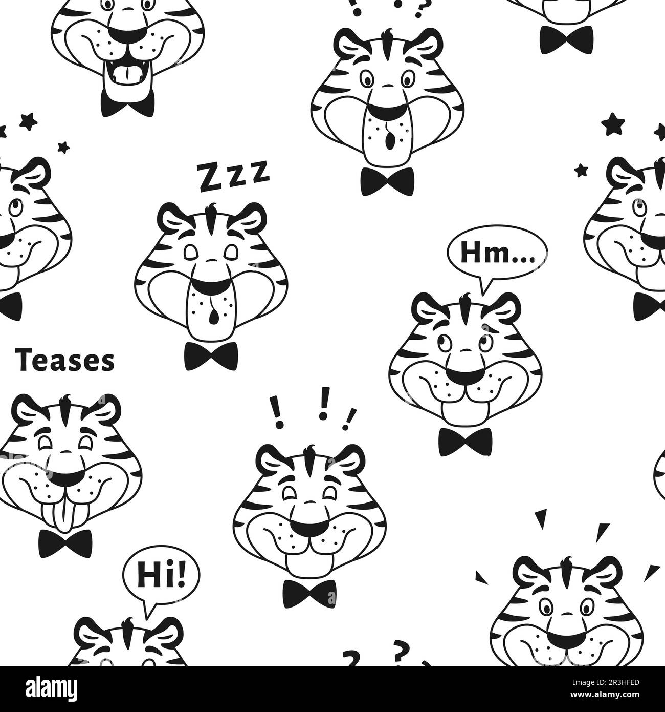Black and white outline tiger seamless pattern Stock Vector Image & Art ...