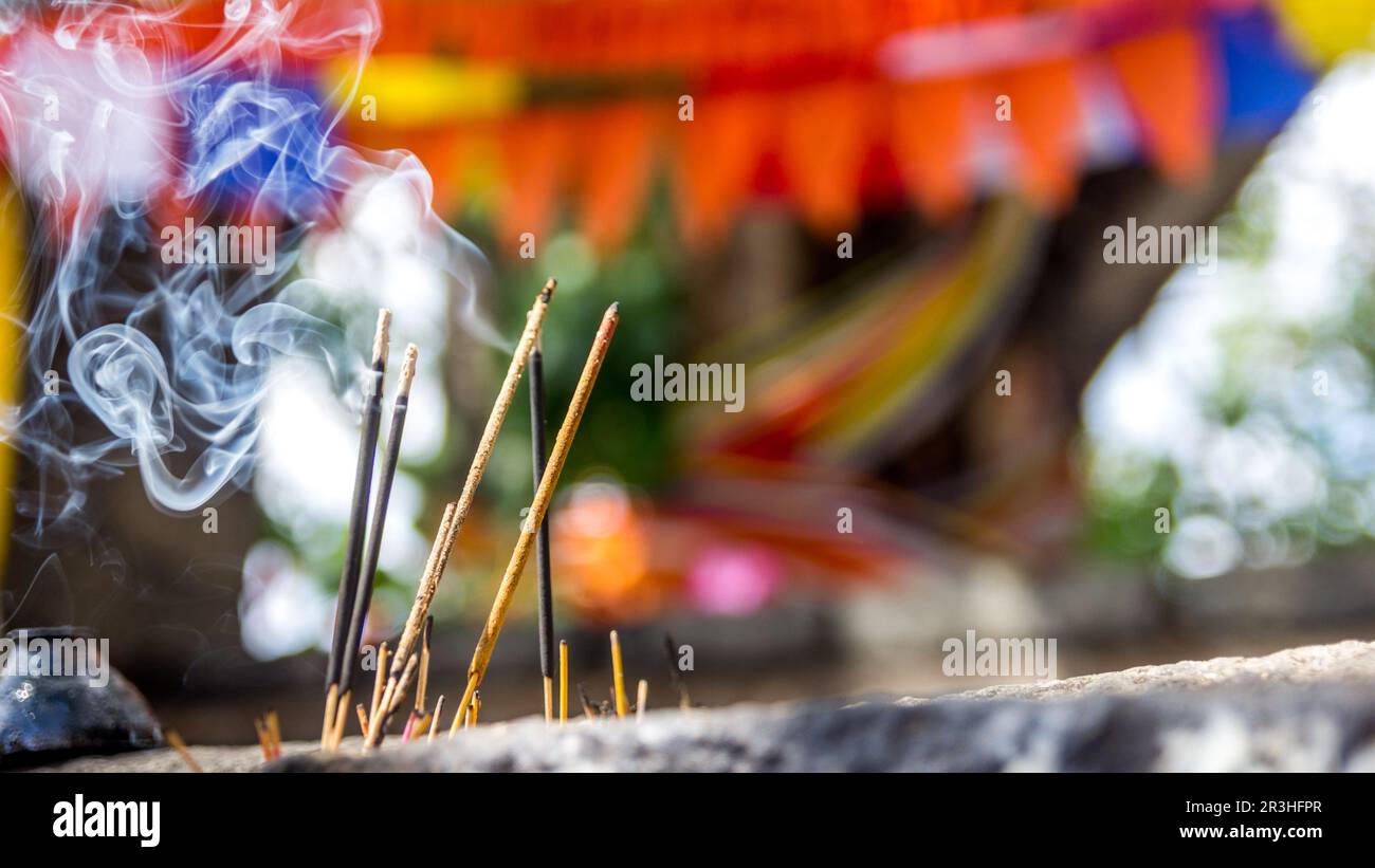 scented candles. photographs of aromatherapy. Closeup of incense sticks, which fill the room