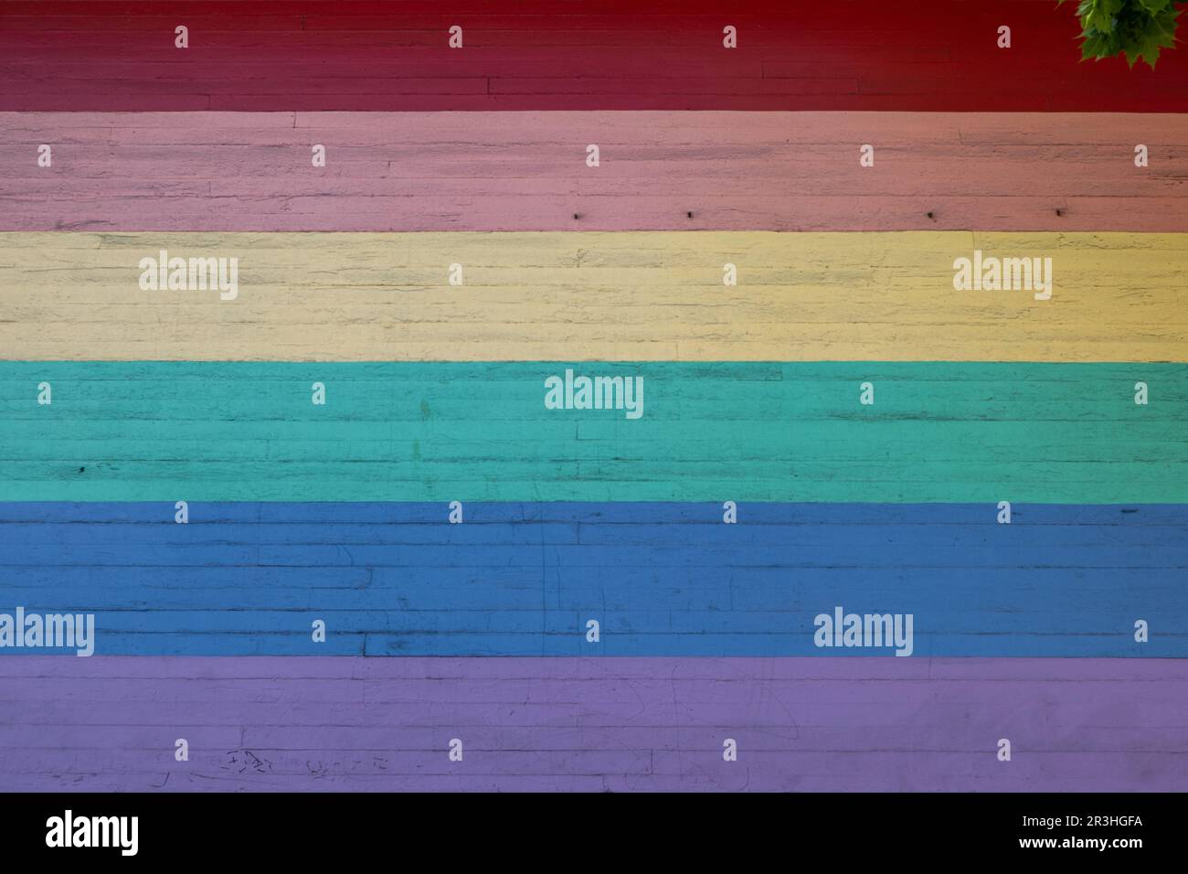 Rainbow flag concrete wall murales. Stock Photo