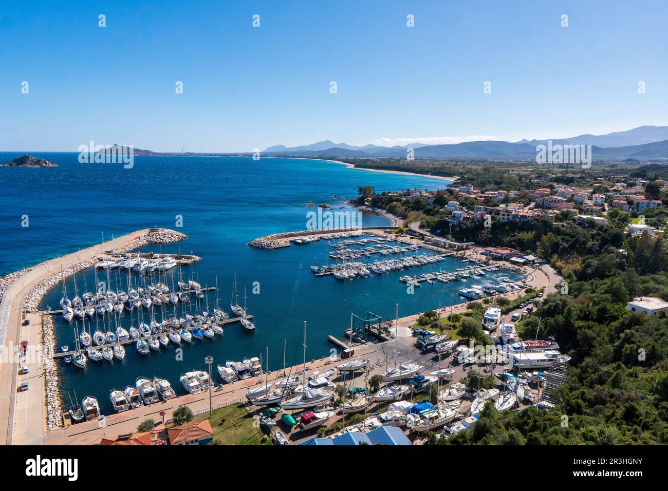 Santa Maria Navarrese, Italy - 09/07/2019: The port of the little town Stock Photo