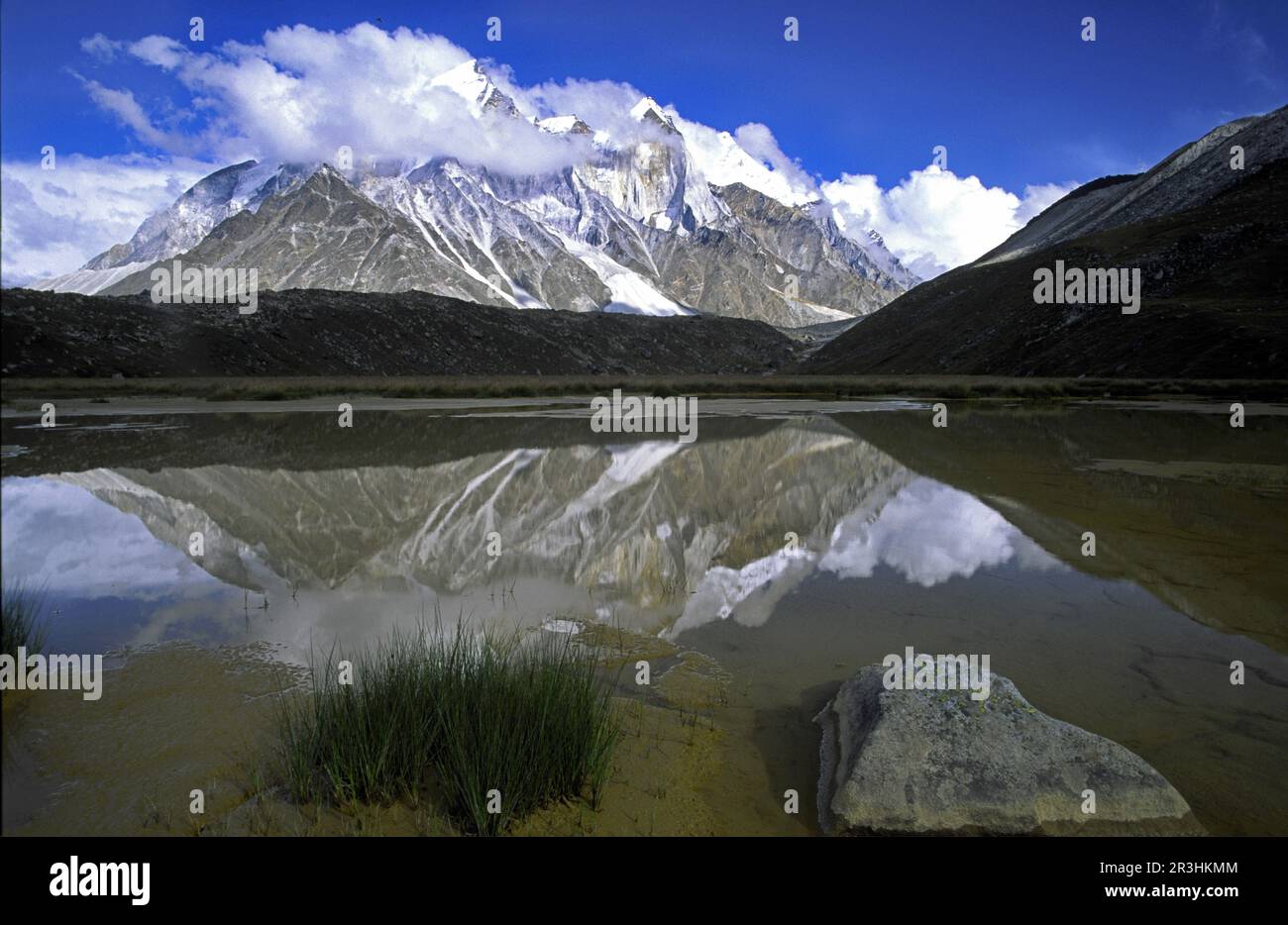 Picos Bhagirathi Parbat (6856m.) desde las praderas de Tapovan. Himalaya Garhwal. Uttar Pradesh.India.Asia. Stock Photo