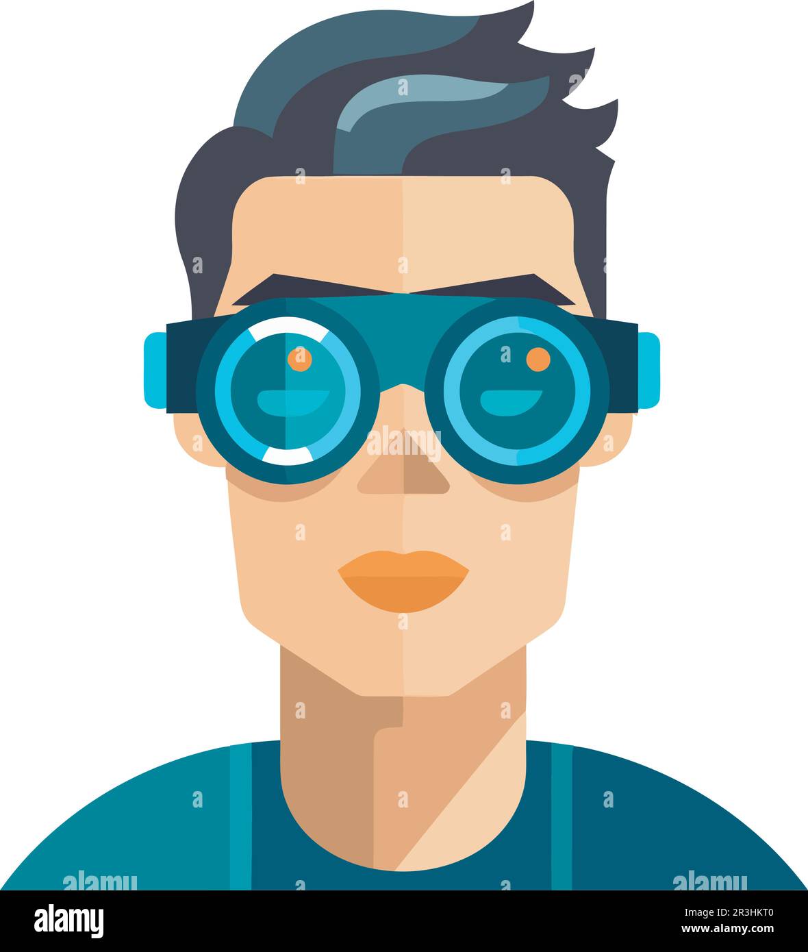 futuristic man wearing eyeglasses character Stock Vector