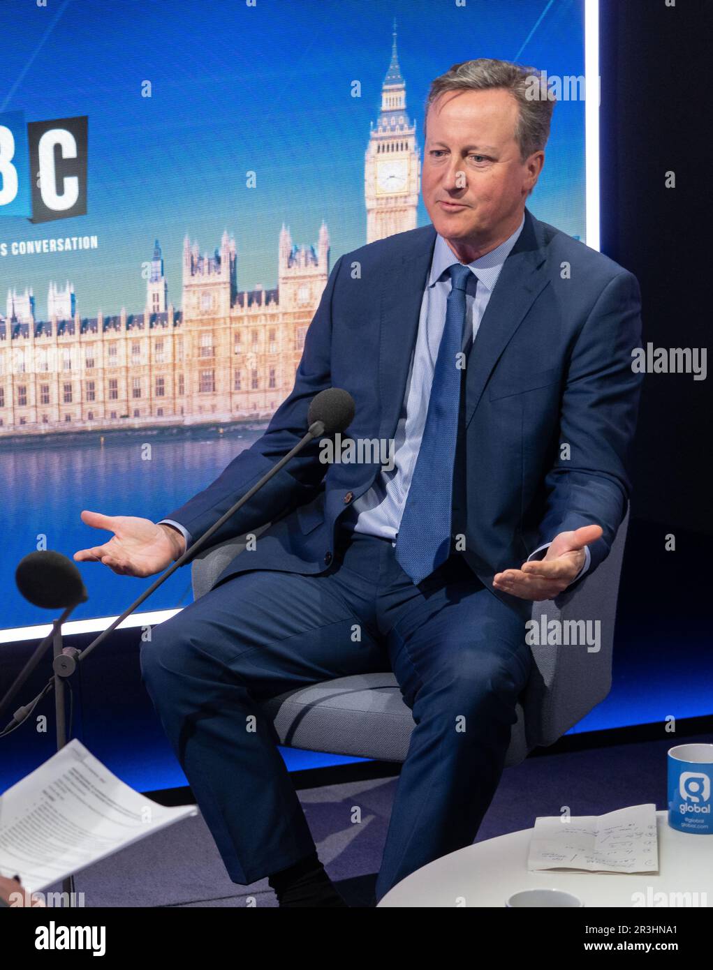 Former prime minster David Cameron pre-records an interview with LBC's ...