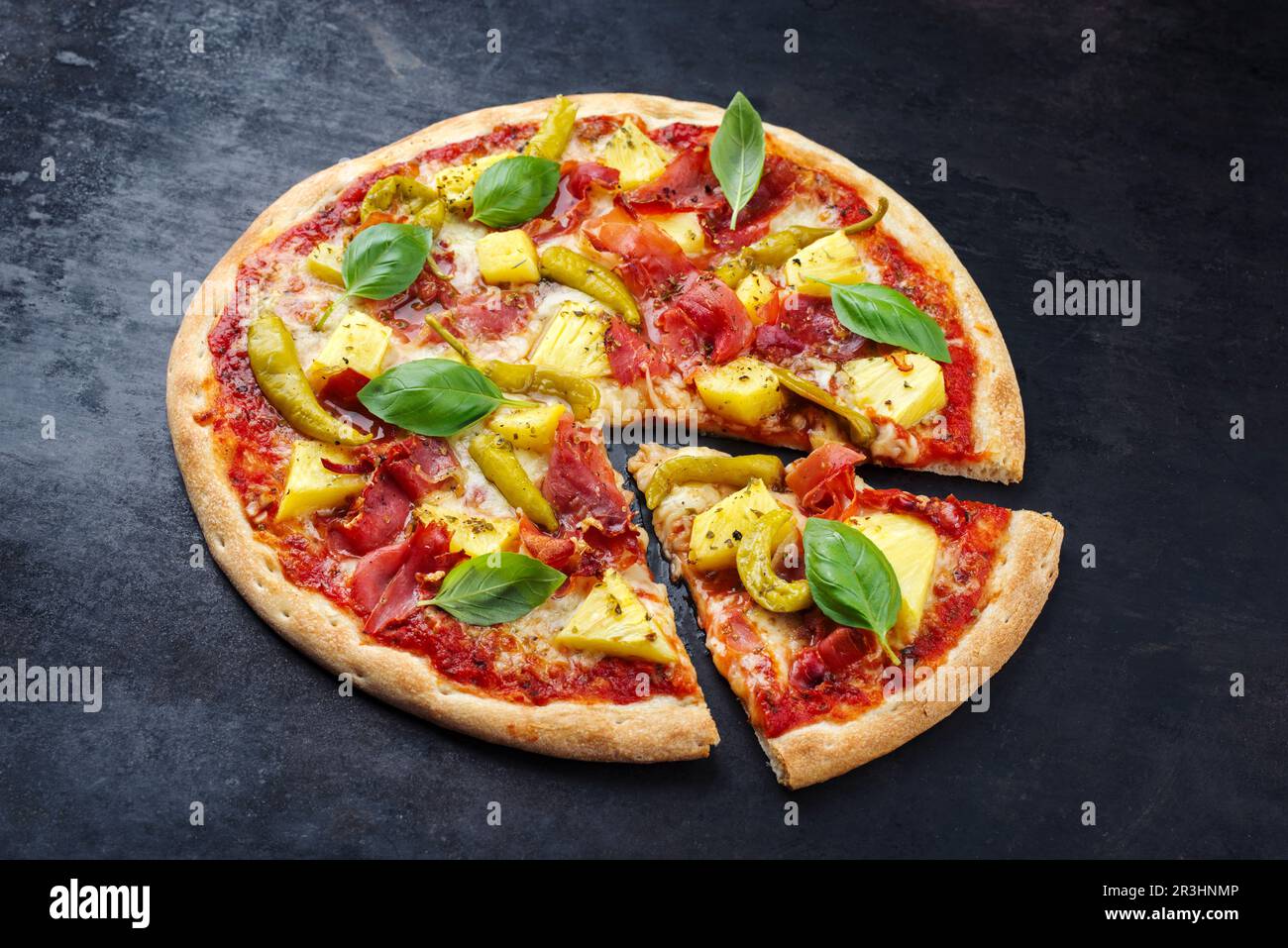 Traditional Italian pizza Hawaii with ham Stock Photo Alamy