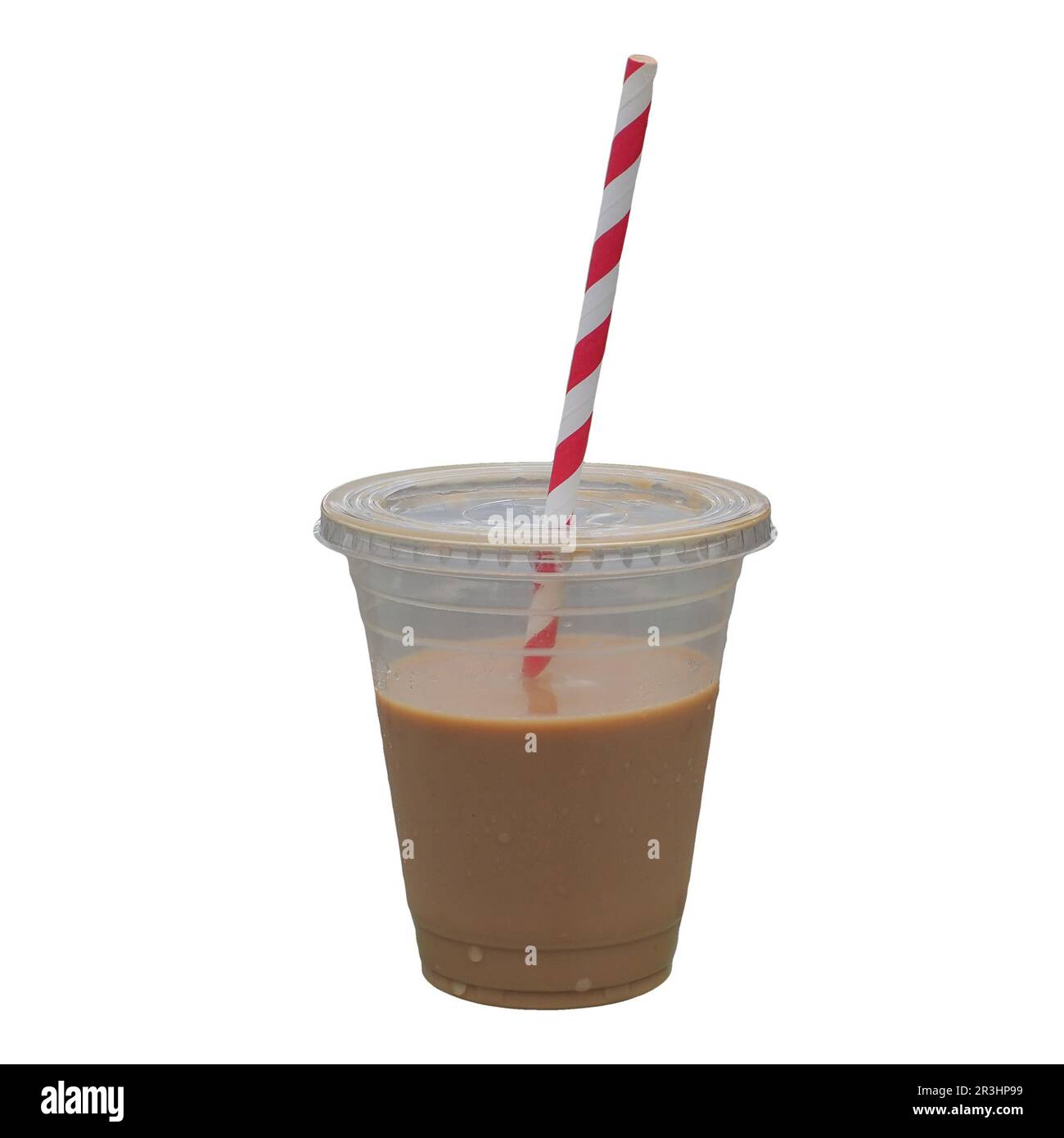 Take away latte in a plastic glass cup with straw isolated over white