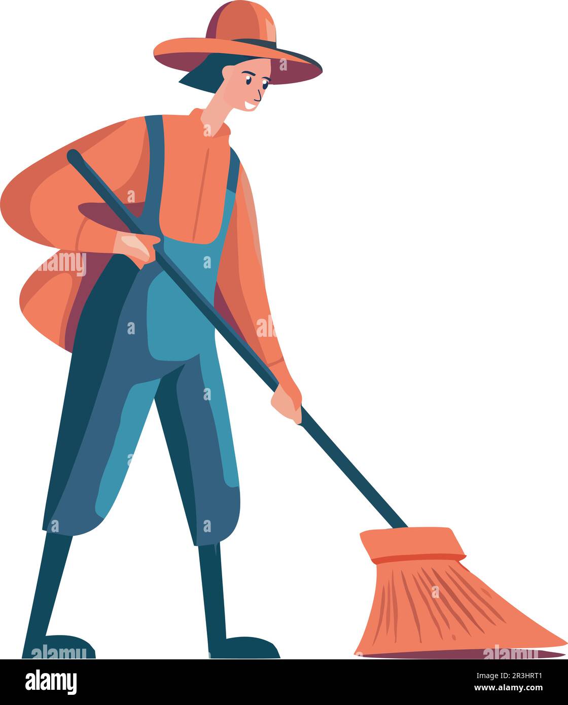 adult man holding a broom character Stock Vector