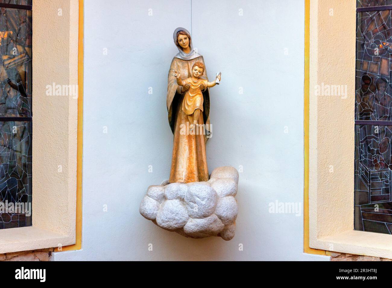Statue of the Blessed Virgin Mary with Child Jesus in Medjugorje Stock Photo