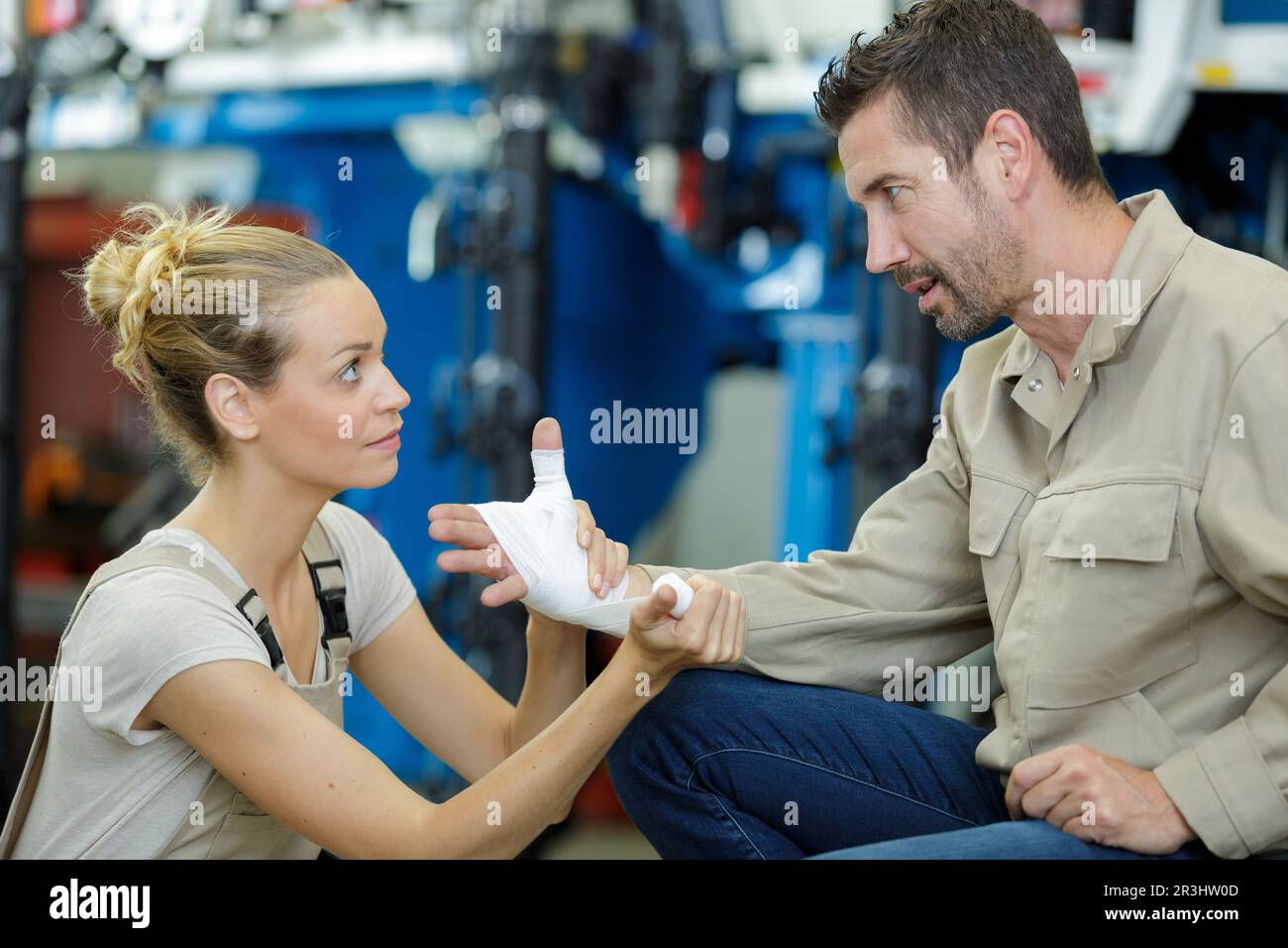 construction worker injured after fall Stock Photo