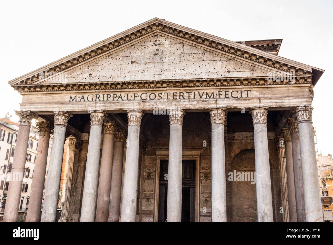 Colonnade and the pediment of the facade of the Pantheon Stock Photo