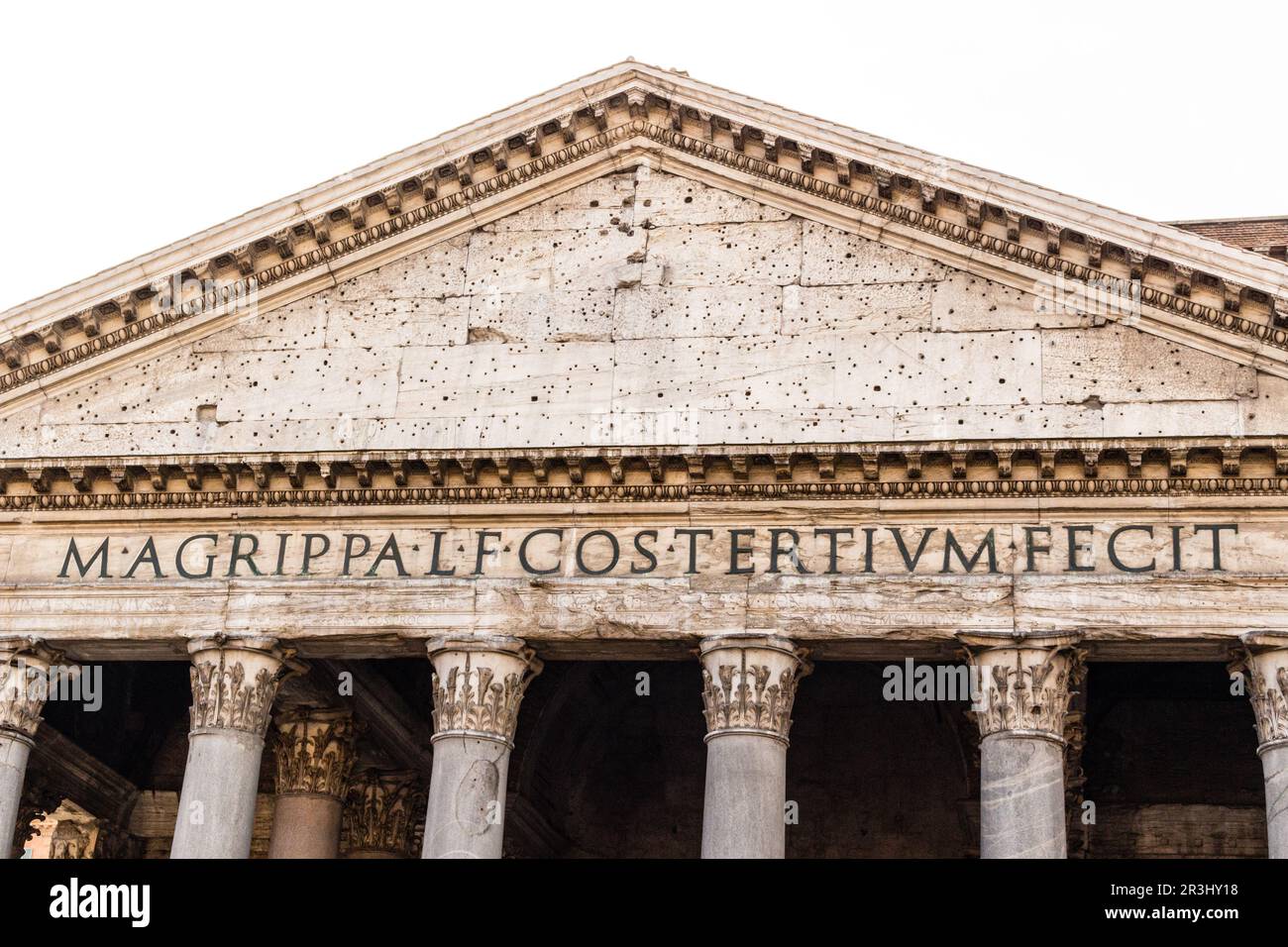 Colonnade and the pediment of the facade of the Pantheon Stock Photo