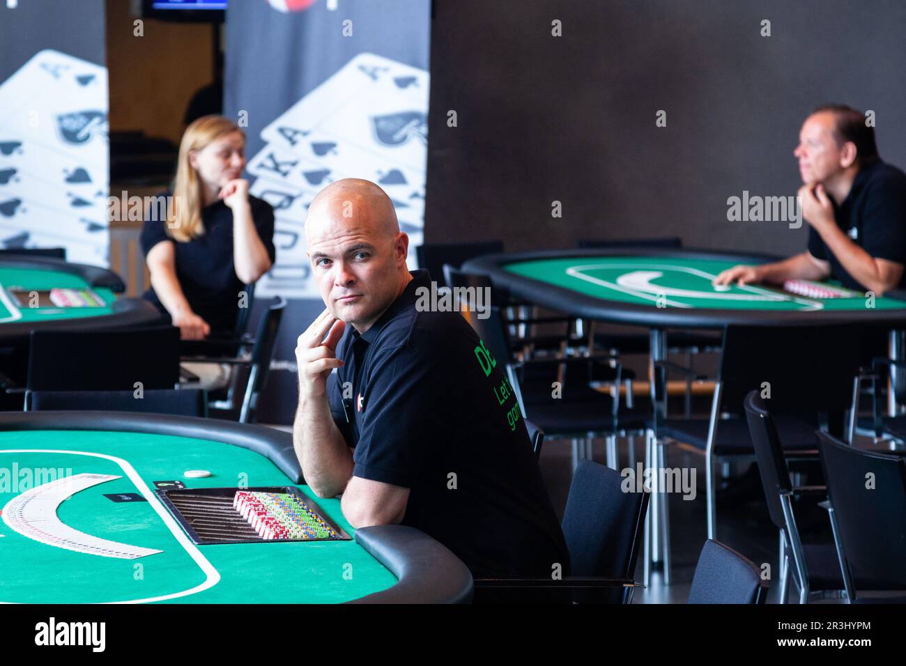 Between playing sessions at a live poker event in Mariehamn, Åland, Finland. June 1-3 2012. Stock Photo