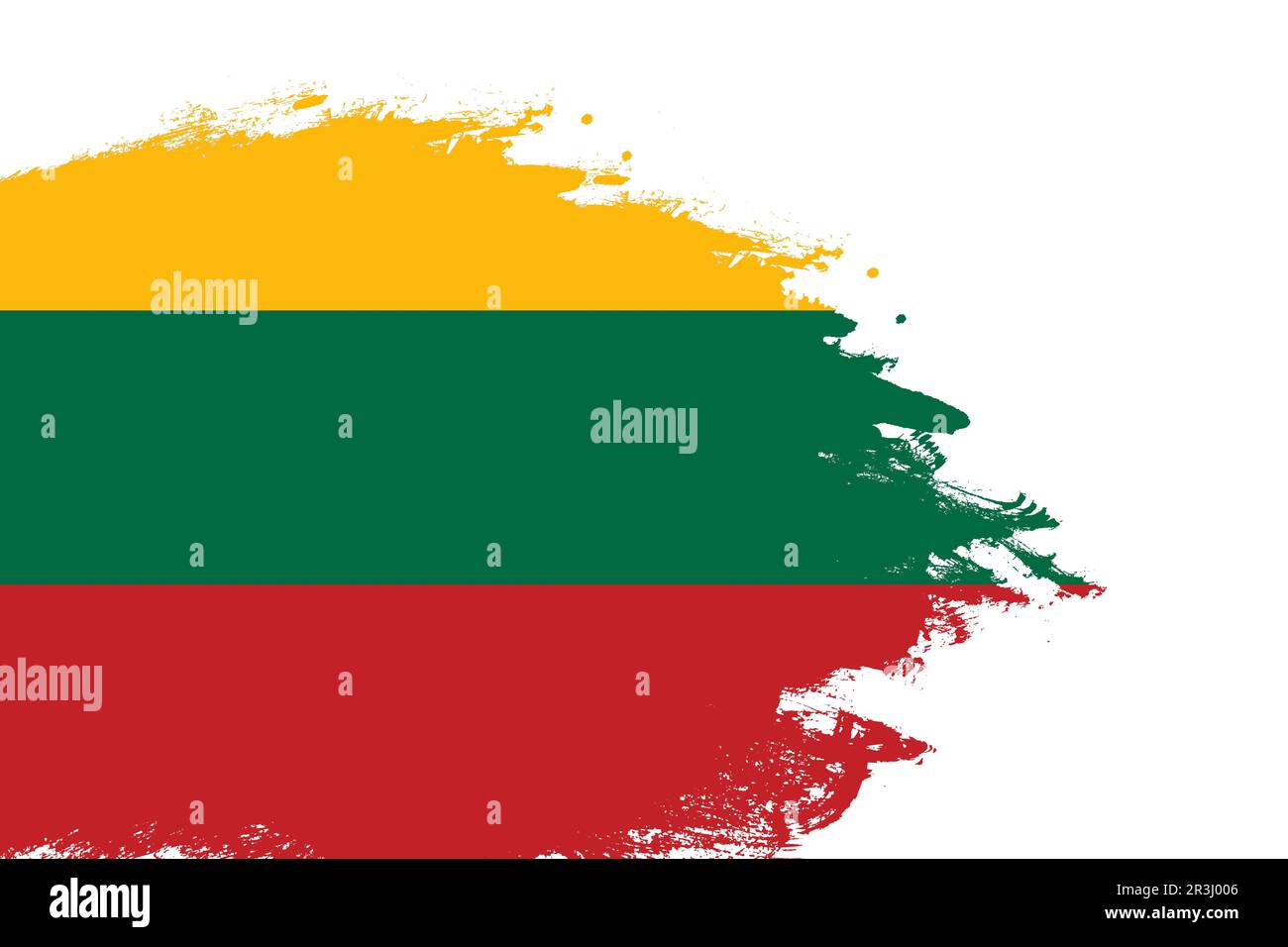 Lithuania flag on a stained stroke brush painted isolated white background with copy space Stock Photo