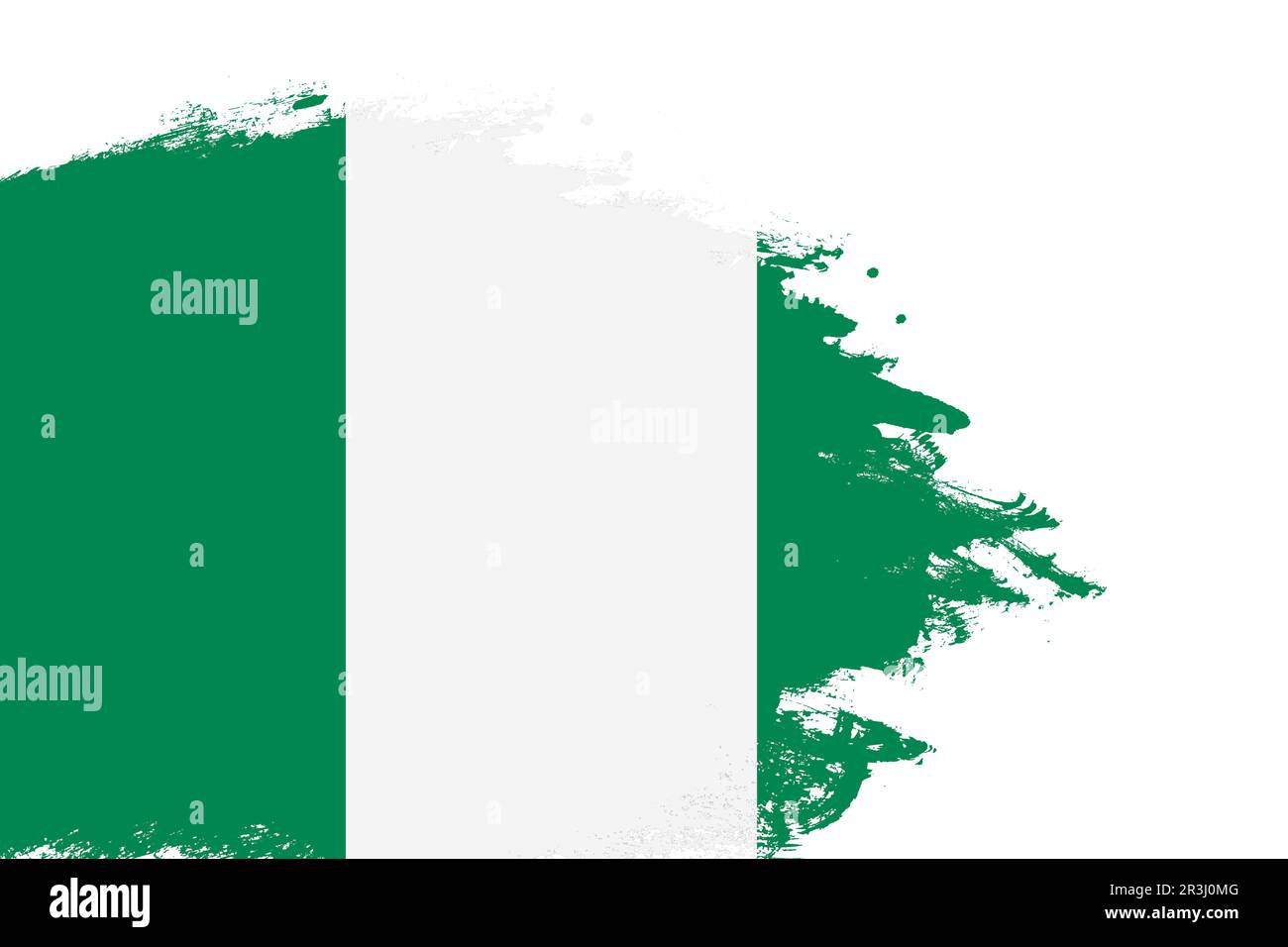 Nigeria flag on a stained stroke brush painted isolated white ...