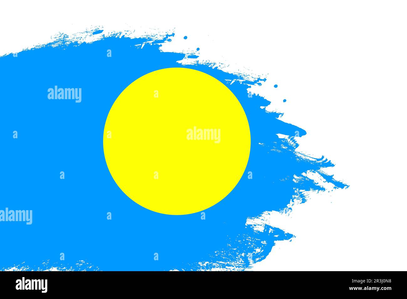 Palau flag on a stained stroke brush painted isolated white background with copy space Stock Photo