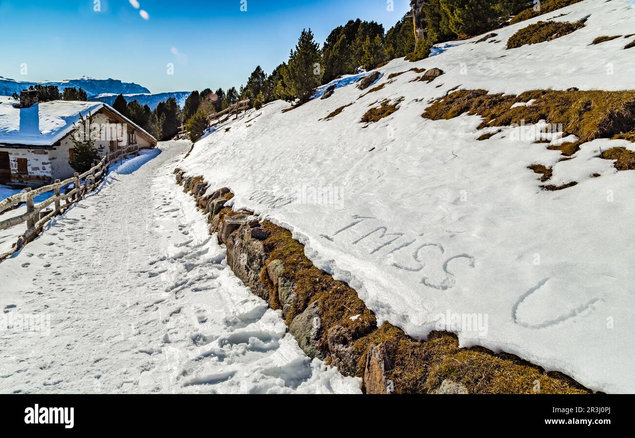 Love sentences written in the snow Stock Photo