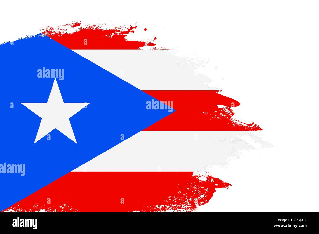 Puerto Rico flag on a stained stroke brush painted isolated white background with copy space Stock Photo