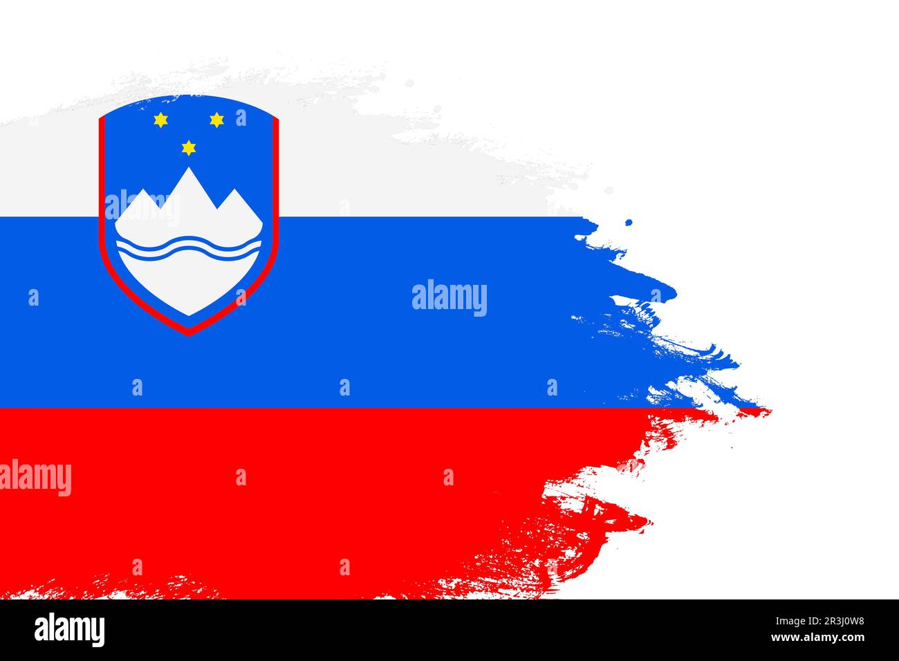 Slovenia flag on a stained stroke brush painted isolated white ...