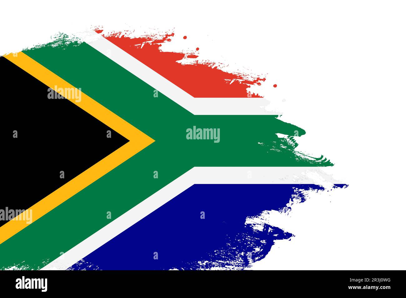South Africa flag on a stained stroke brush painted isolated white background with copy space Stock Photo