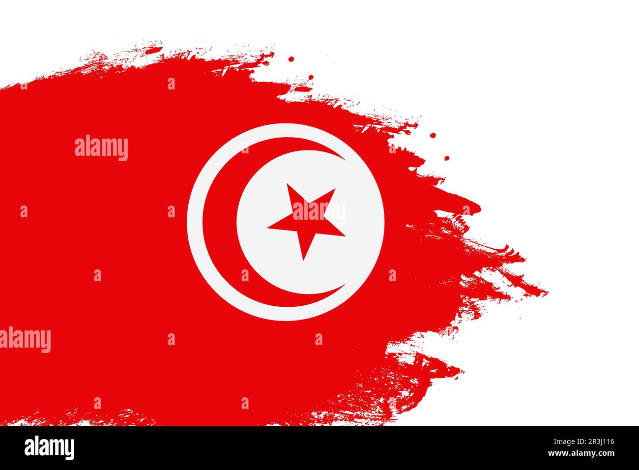 Tunisia flag on a stained stroke brush painted isolated white background with copy space Stock Photo