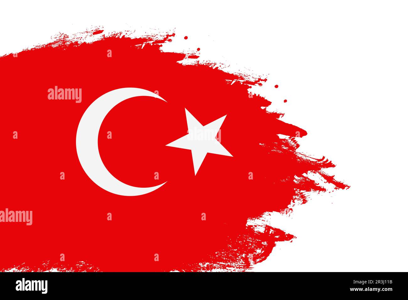 Turkey flag on a stained stroke brush painted isolated white background with copy space Stock Photo