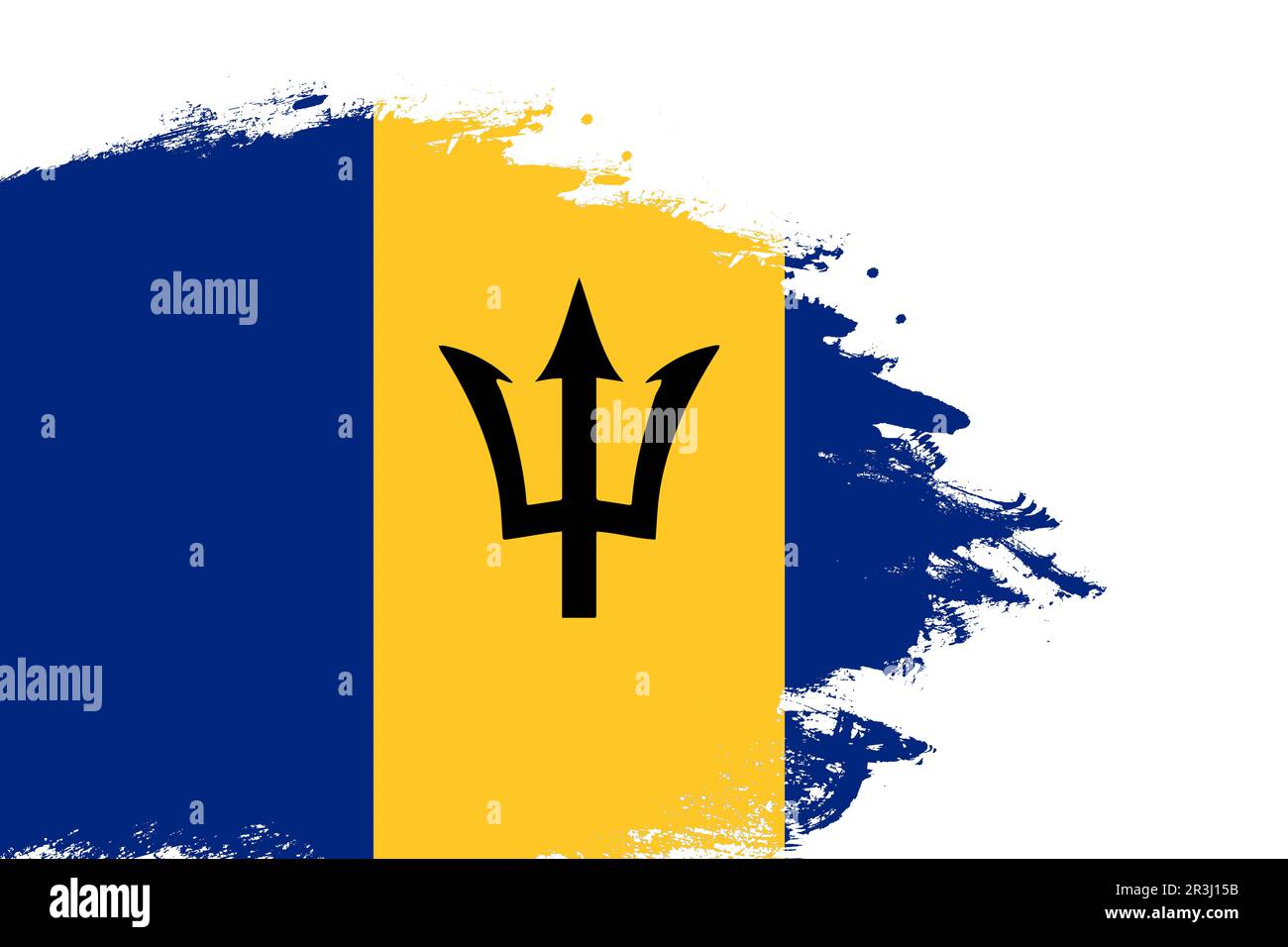 Barbados flag on a stained stroke brush painted isolated white background with copy space Stock Photo