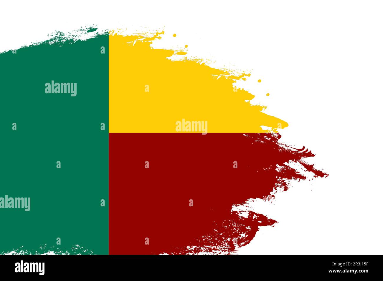 Benin flag on a stained stroke brush painted isolated white background with copy space Stock Photo