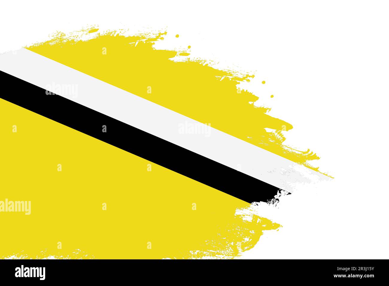 Brunei flag on a stained stroke brush painted isolated white background with copy space Stock Photo