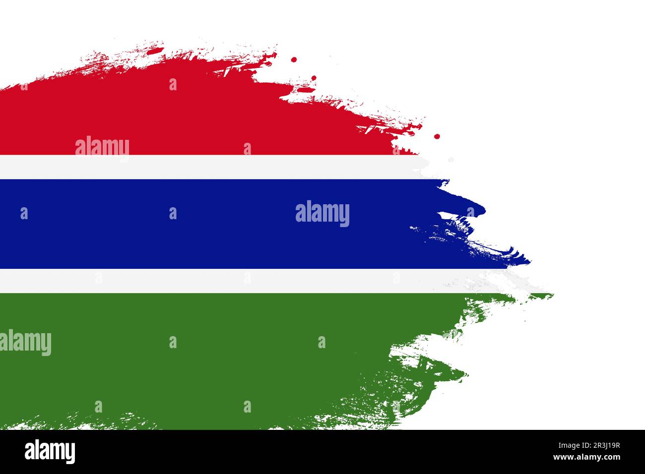 Gambia flag on a stained stroke brush painted isolated white background with copy space Stock Photo