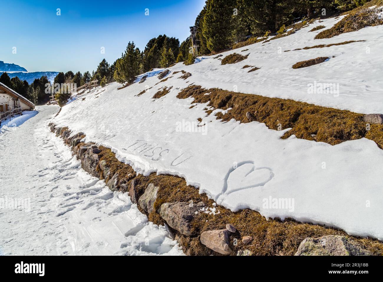 Love sentences written in the snow Stock Photo